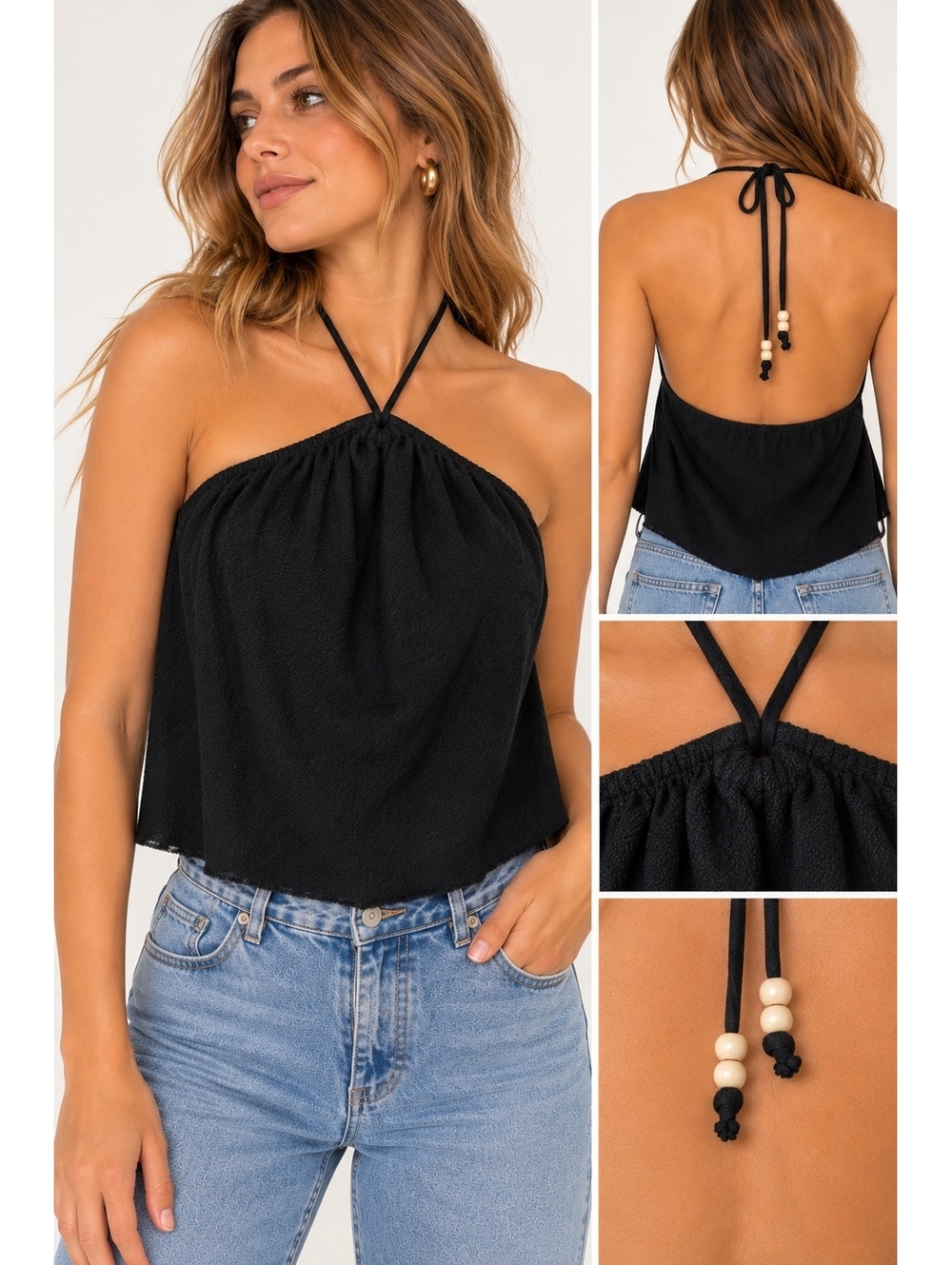 Zara Black Halter Neck Tank Top, Size S